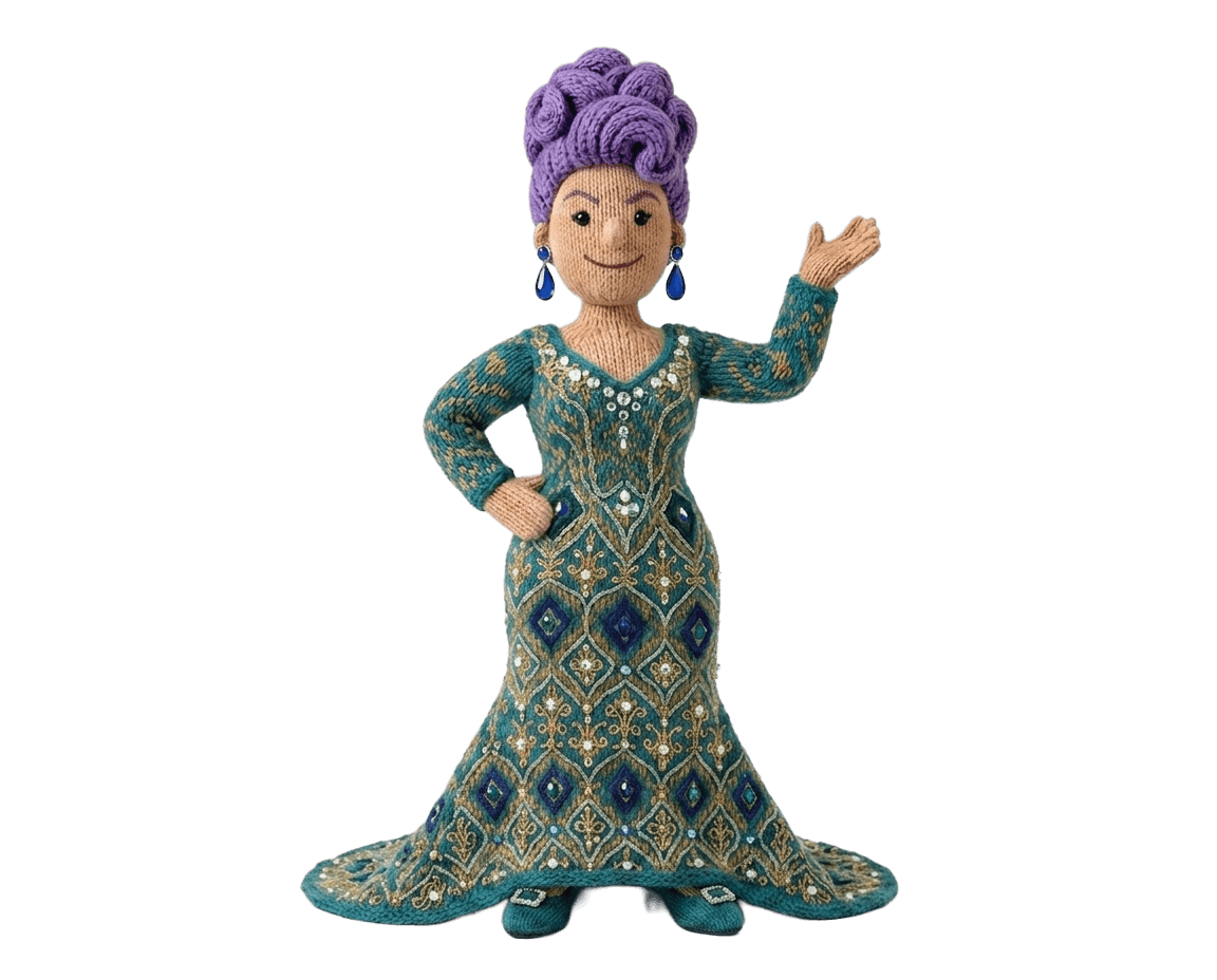 Velvet, a knitted SceneTribe creative character